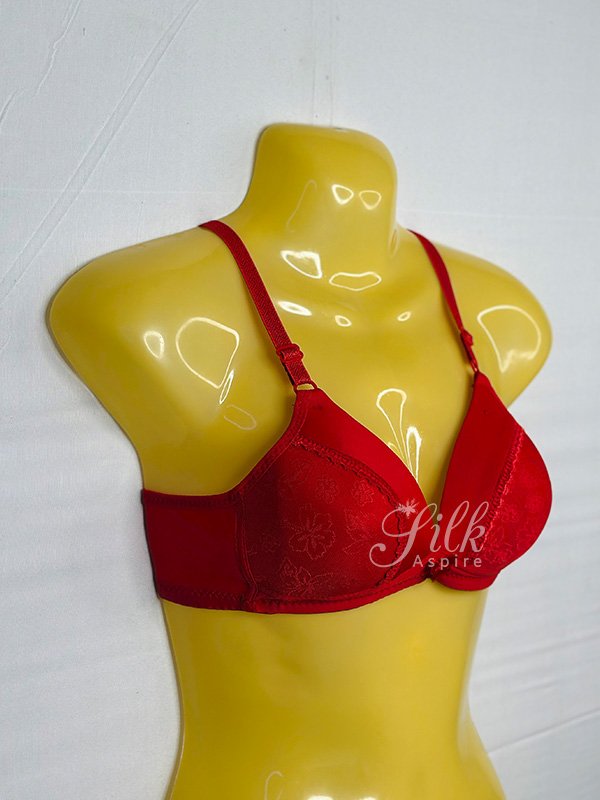 Soft Padded Bra with Floral Embroidery and Bow Accent