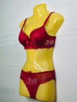 Full Coverage Red Lace Bra with Bow Detail and Adjustable Straps