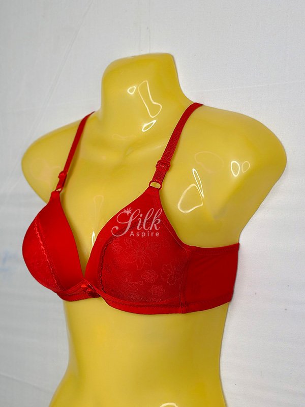 Soft Padded Bra with Floral Embroidery and Bow Accent