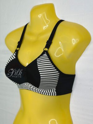 Padded Bra with Striped Design and Bow Accent