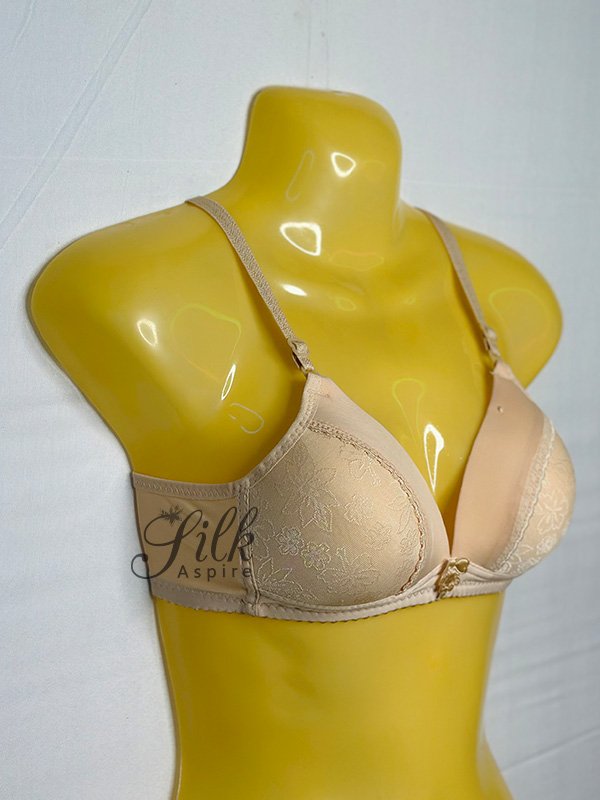 Soft Padded Bra with Floral Embroidery and Bow Accent