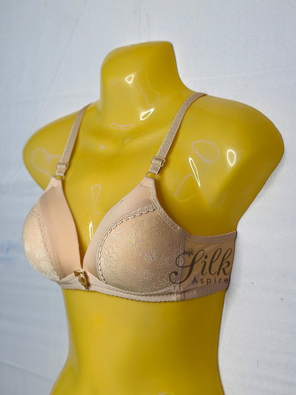 Soft Padded Bra with Floral Embroidery and Bow Accent