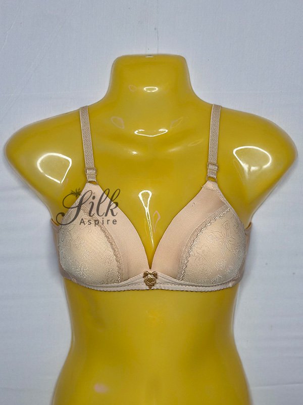 Soft Padded Bra with Floral Embroidery and Bow Accent