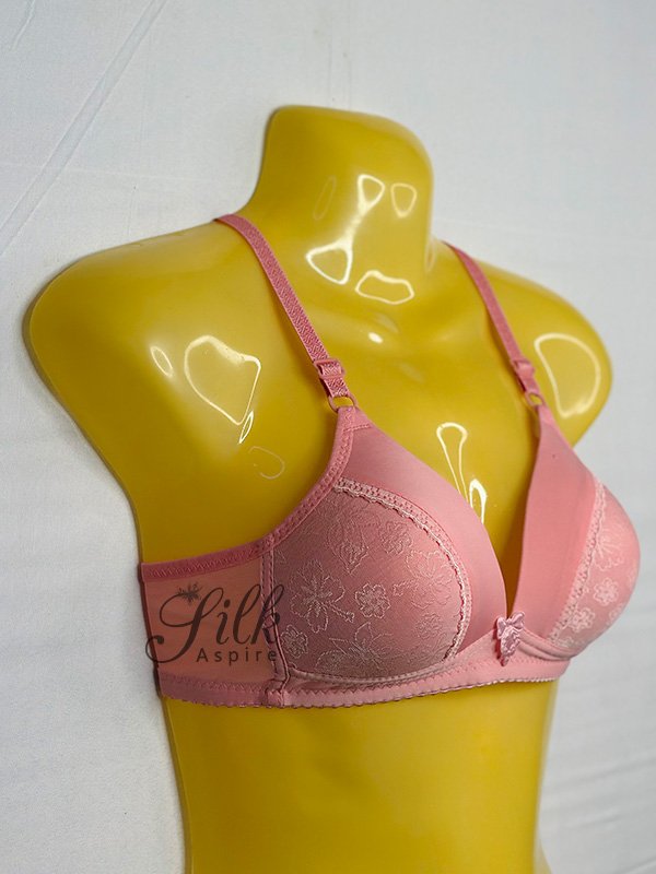Soft Padded Bra with Floral Embroidery and Bow Accent