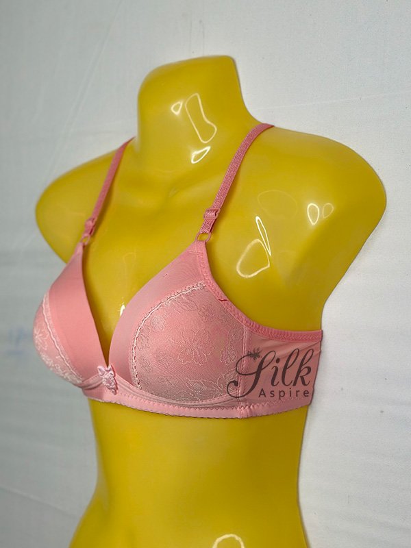 Soft Padded Bra with Floral Embroidery and Bow Accent