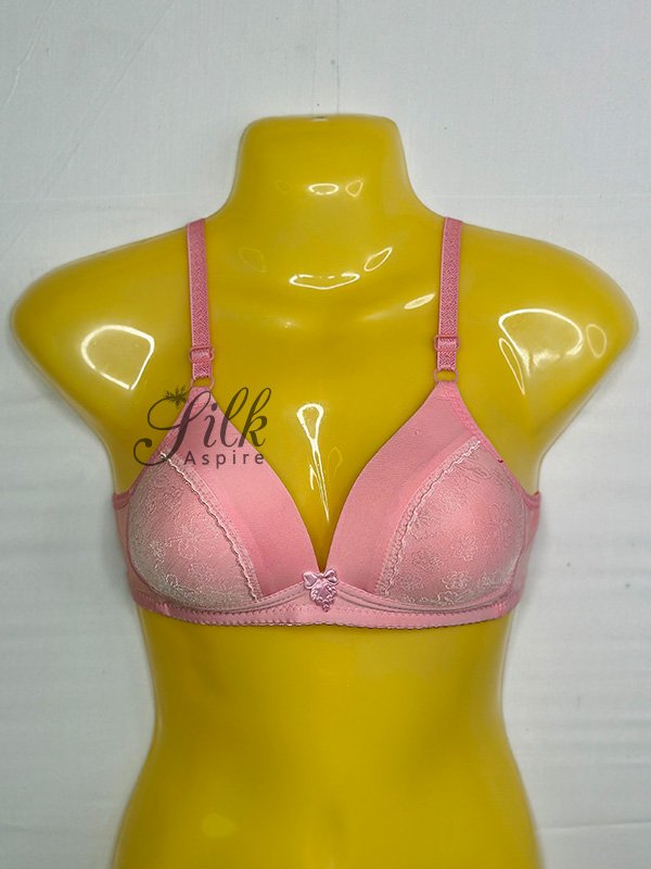 Soft Padded Bra with Floral Embroidery and Bow Accent