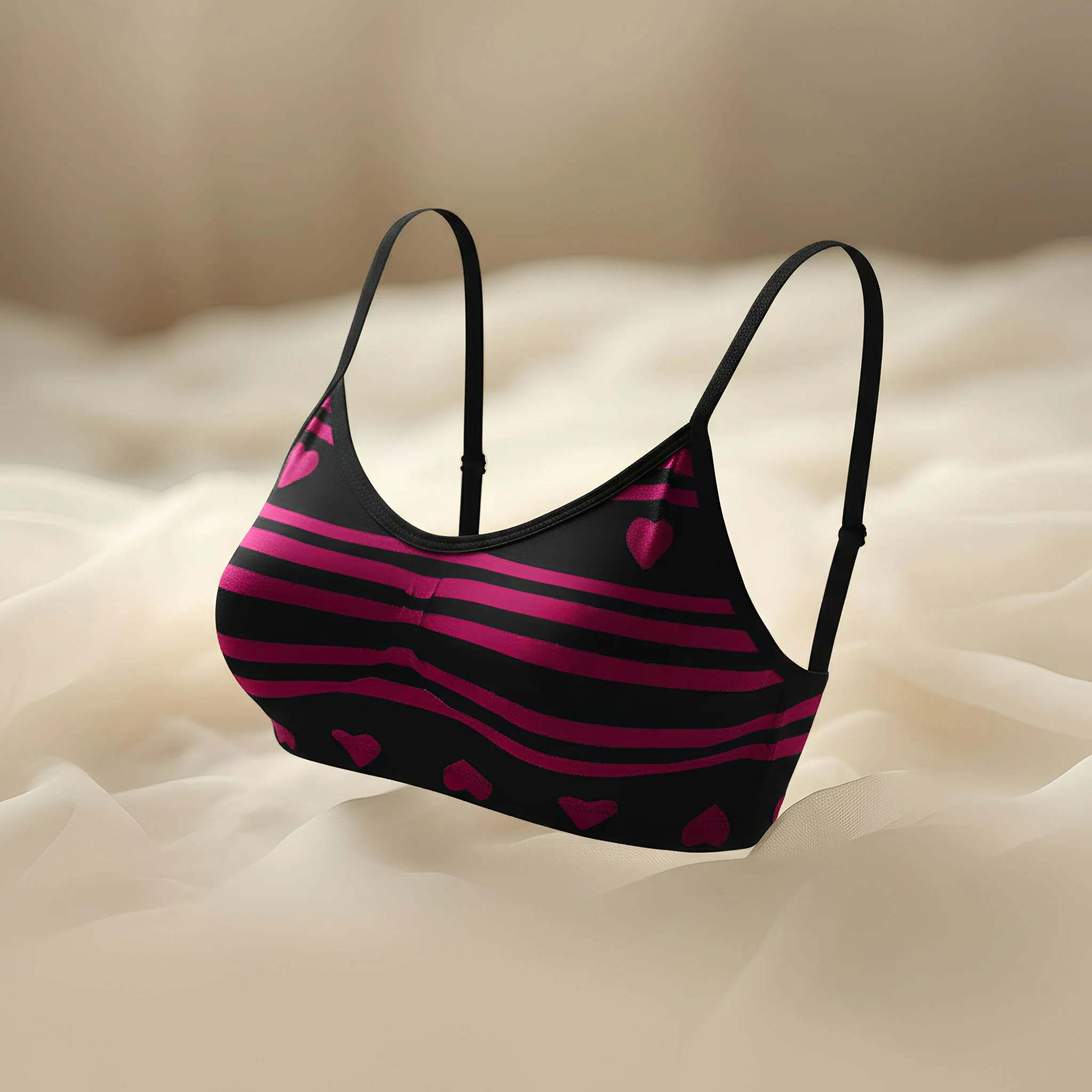 Heart Print Bralette with Spaghetti Straps