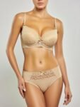Luxurious Beige Lace Full-Coverage Bra with Floral Detailing