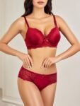 Full Coverage Red Lace Bra with Bow Detail and Adjustable Straps