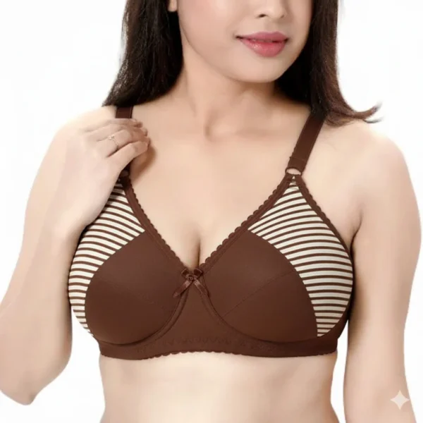 Padded Bra with Striped Design and Bow Accent