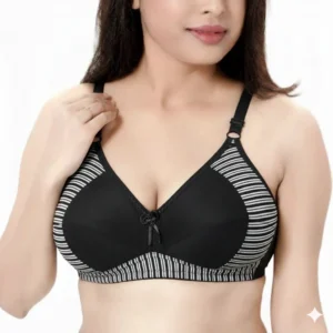 Padded Bra with Striped Design and Bow Accent