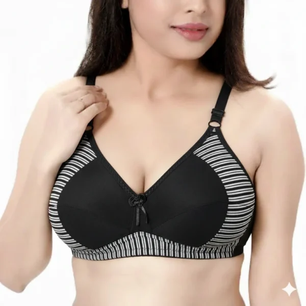 Padded Bra with Striped Design and Bow Accent