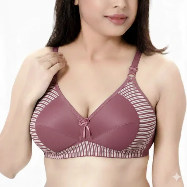 Padded Bra with Striped Design and Bow Accent