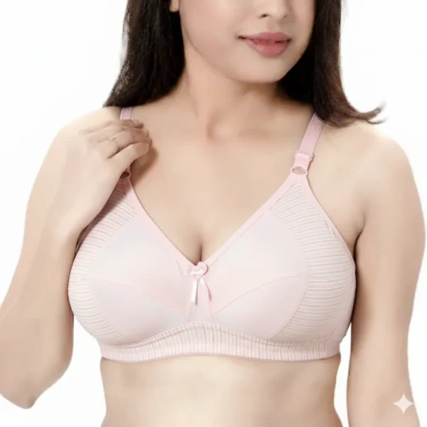 Padded Bra with Striped Design and Bow Accent