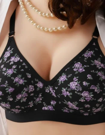 Midnight Violet Floral Comfort Bra – Soft Wire-Free Support for Everyday Wear