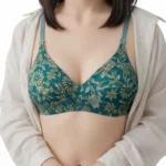 Women’s Teal Floral Cotton Non-Padded Everyday Bra – Breathable Wireless Comfort